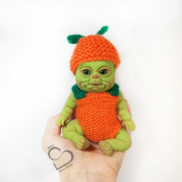 Handmade knitted 2 piece set for baby 6" by Knitted Darlings #pumpkin